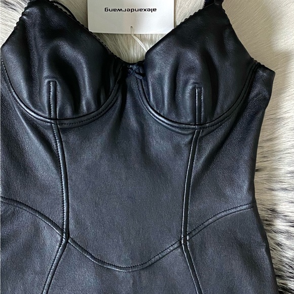 ALEXANDER WANG STRETCH LEATHER BUSTIER “LITTLE BLACK DRESS”, SZ 4 BLACK - Picture 4 of 16